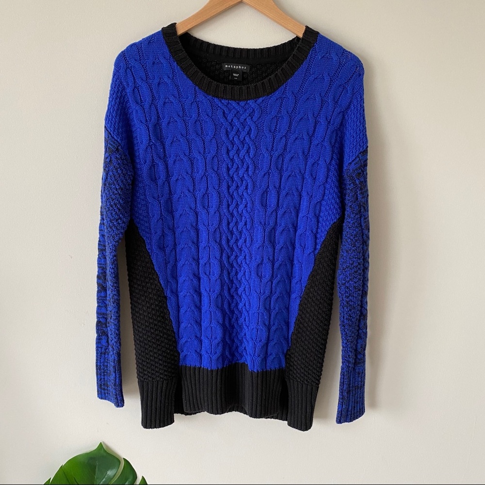 Metaphor Cable Knit Sweater Color Block Black & Blue Women's Small